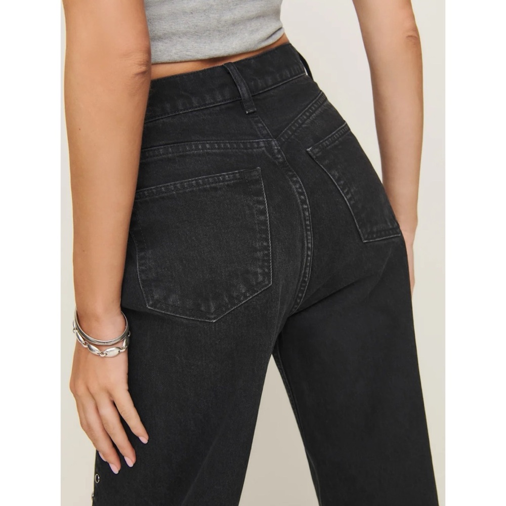 Reformation Cary Studded High-Rise Slouchy Straight-Leg Jeans Vana Black - Picture 13 of 14